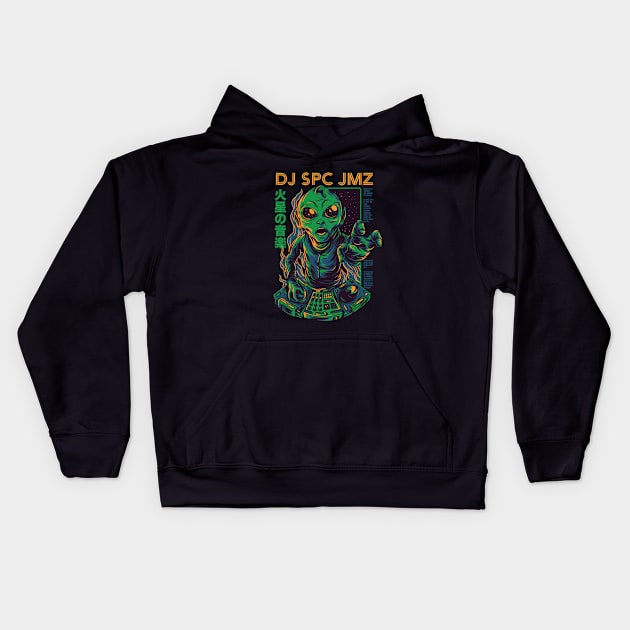 DJ SPC JMZ // Alien DJ // Funny Martian Disc Jockey Kids Hoodie by SLAG_Creative